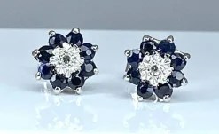 Boucles d’oreilles or blanc saphirs et diamants