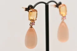 Boucles d'oreilles Or Citrine Saphir Rose
