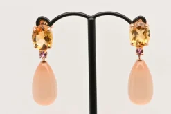 Boucles d'oreilles Or Citrine Saphir Rose