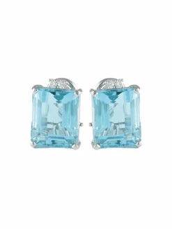 BOUCLES D'OREILLES OR, DIAMANTS & AIGUE-MARINE