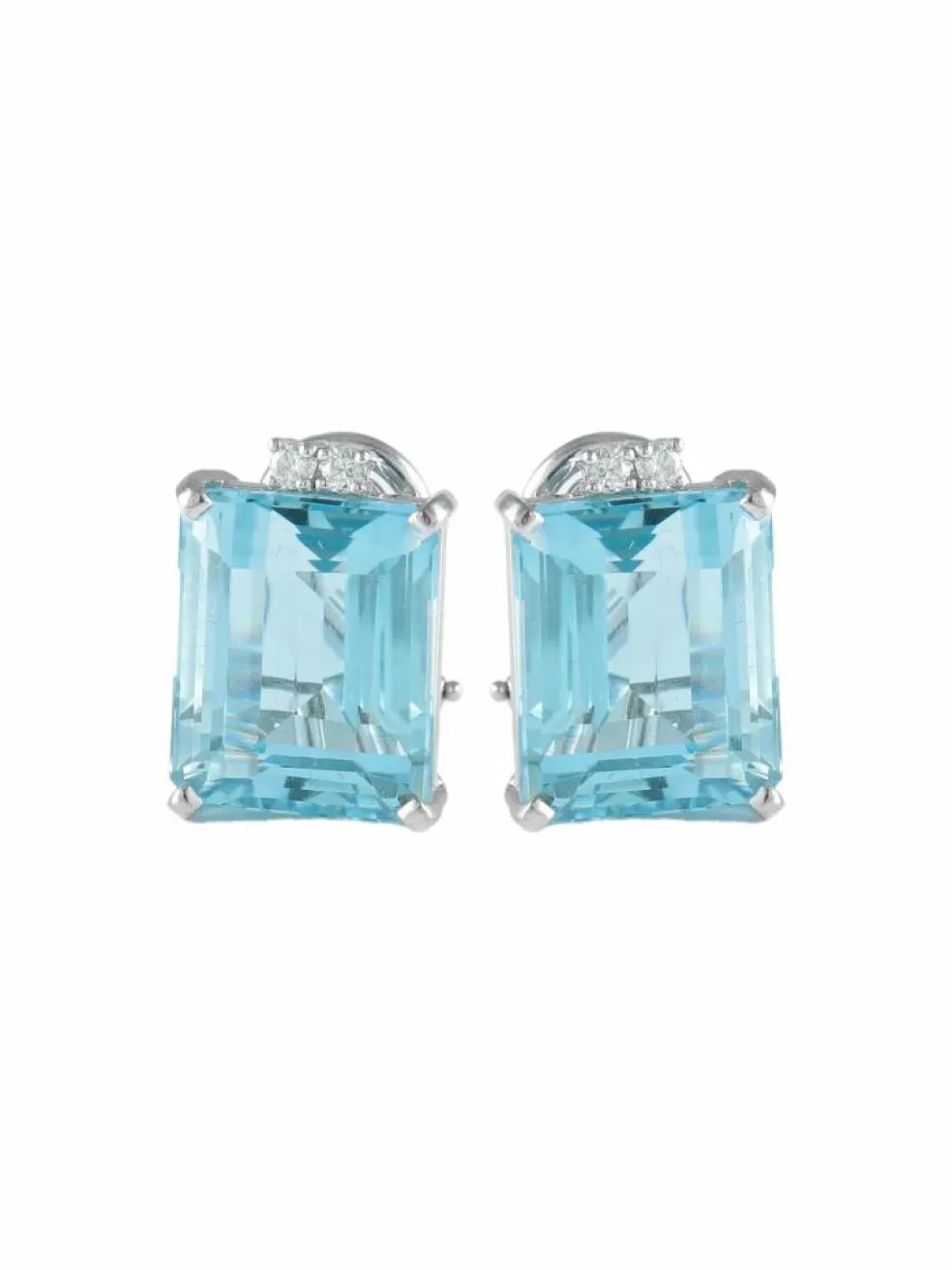 BOUCLES D'OREILLES OR, DIAMANTS & AIGUE-MARINE