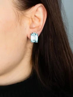BOUCLES D'OREILLES OR, DIAMANTS & AIGUE-MARINE