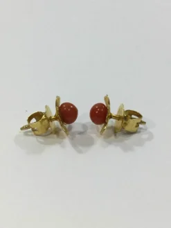 Boucles d'Oreilles Or Et Corail