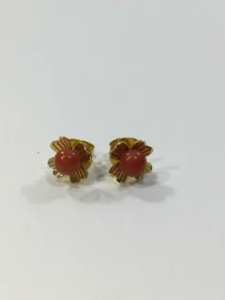 Boucles d'Oreilles Or Et Corail