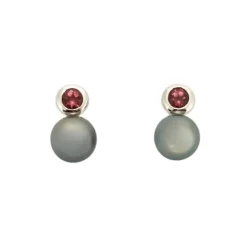 Boucles d'oreilles or gris, perle de Tahiti et tourmaline rose