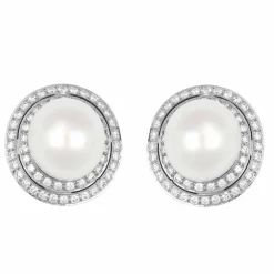 Boucles d'oreilles Or gris Perle et Diamants