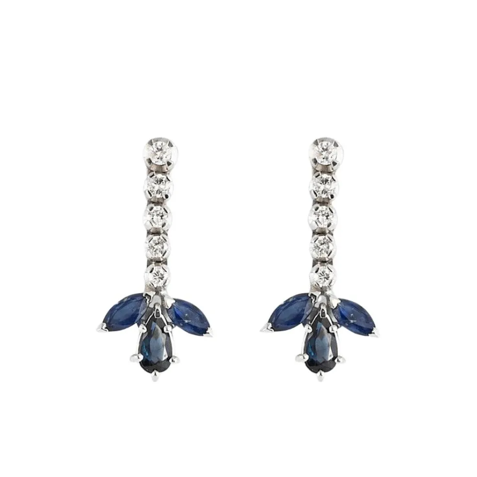 Boucles d'oreilles or gris, saphirs et diamants