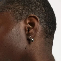 Boucles d'oreilles or gris, perle de Tahiti et tourmaline rose