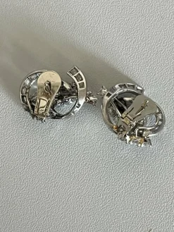 Boucles d'Oreilles Or Gris Platine Diamants
