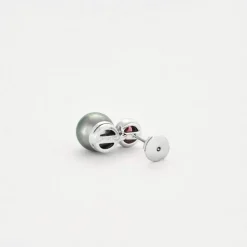 Boucles d'oreilles or gris, perle de Tahiti et tourmaline rose
