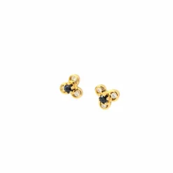 Boucles d'oreilles or jaune, diamants, saphirs