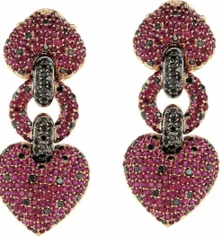 Boucles d'oreilles or jaune diamants rubis