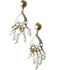 Boucles d'oreilles or jaune et franges de perles
