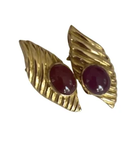 Boucles d'Oreilles Or Jaune Rubis Cabochon