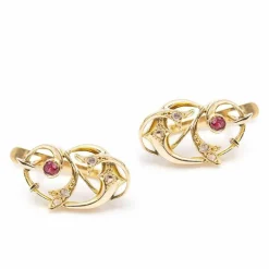 Boucles d'oreilles Or jaune Rubis Diamants