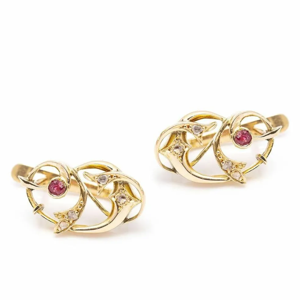 Boucles d'oreilles Or jaune Rubis Diamants