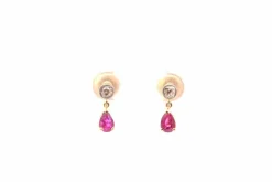 Boucles d'oreilles or jaune rubis et diamants