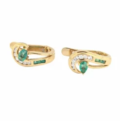 Boucles d'oreilles or jaune, émeraudes et diamants