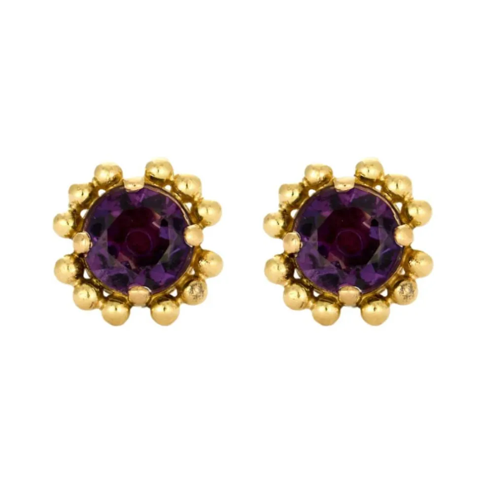 Boucles d'oreilles or jaune et améthystes
