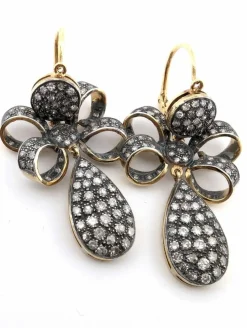 Boucles d'oreilles or jaune et argent avec diamants