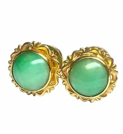 Boucles d'oreilles or jaune et jade vert