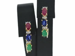 Boucles d'oreilles or jaune avec pierres précieuses multicolores et diamants