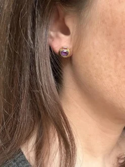 Boucles d’oreilles or jaune améthystes
