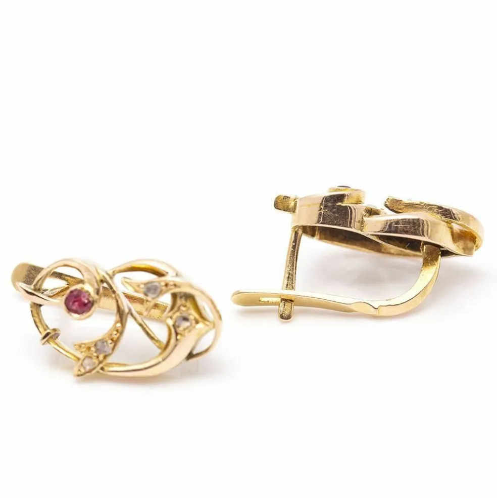 Boucles d'oreilles Or jaune Rubis Diamants
