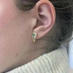 Boucles d'oreilles or jaune, émeraudes et diamants