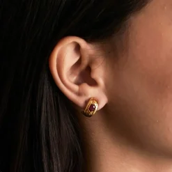 Boucles d'Oreilles Or Jaune et Rubis