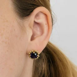 Boucles d'oreilles or jaune et améthystes