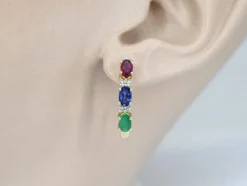 Boucles d'oreilles or jaune avec pierres précieuses multicolores et diamants