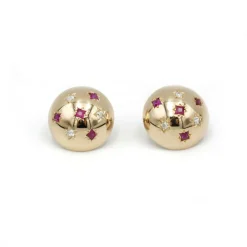 Boucles d'oreilles or jaune diamants rubis