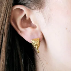 BOUCLES D'OREILLES OR JAUNE MOTIF EGYPTIEN