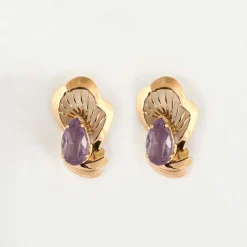 Boucles d'oreilles or jaune amethyste
