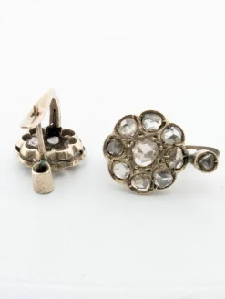 Boucles d'oreilles or jaune, diamants taiile rose couronnés