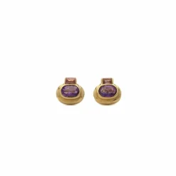 Boucles d’oreilles or jaune améthystes