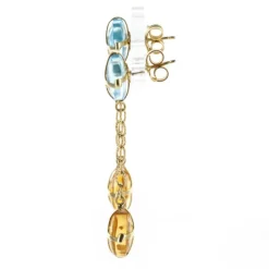 Boucles d'Oreilles Or jaune Citrines et Topazes bleues