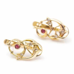 Boucles d'oreilles Or jaune Rubis Diamants