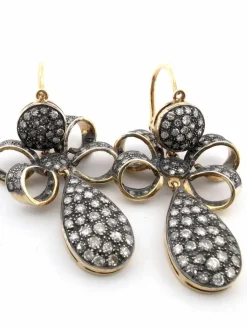 Boucles d'oreilles or jaune et argent avec diamants