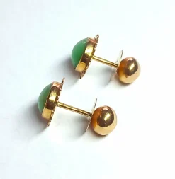 Boucles d'oreilles or jaune et jade vert