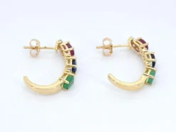 Boucles d'oreilles or jaune avec pierres précieuses multicolores et diamants