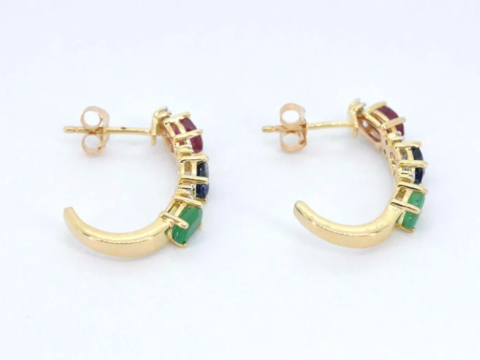 Boucles d'oreilles or jaune avec pierres précieuses multicolores et diamants