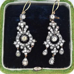 BOUCLES D'OREILLES or jaune et argent - ÉPOQUE VICTORIENNE