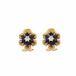 Boucles d'oreilles or jaune diamants saphir