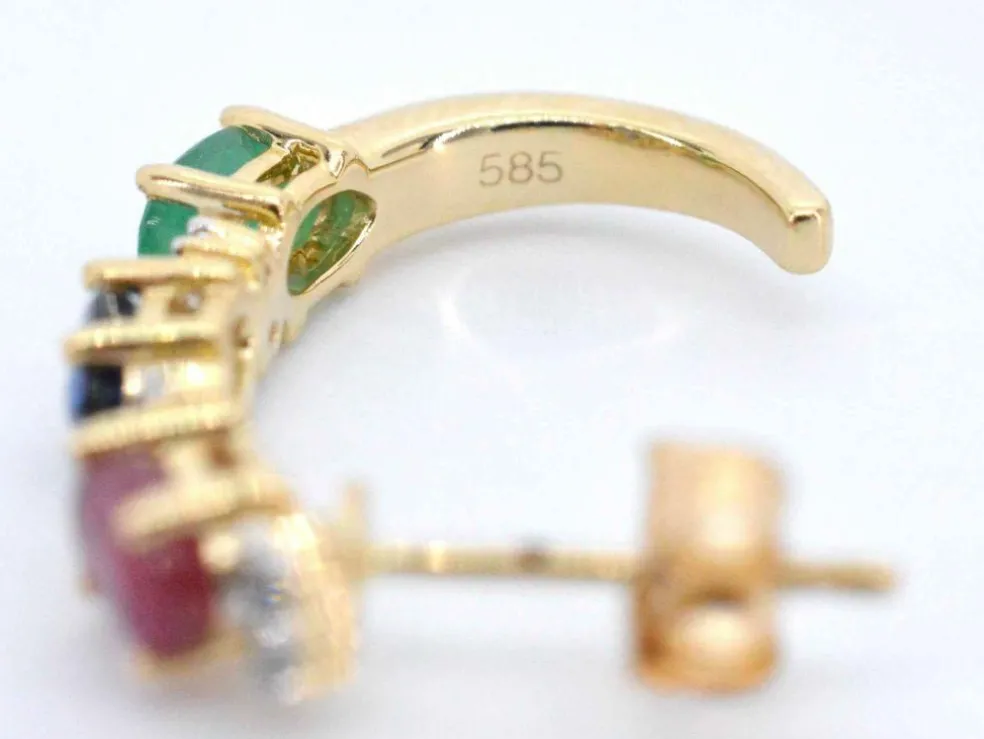 Boucles d'oreilles or jaune avec pierres précieuses multicolores et diamants