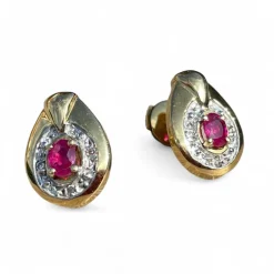 Boucles d'oreilles or jaune, rubis, diamants