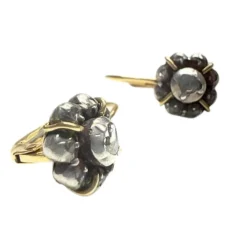 Boucles d'oreilles or jaune argent diamants