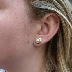 Boucles d'oreilles or jaune perles