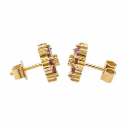 Boucles d'oreilles or jaune, diamants, rubis